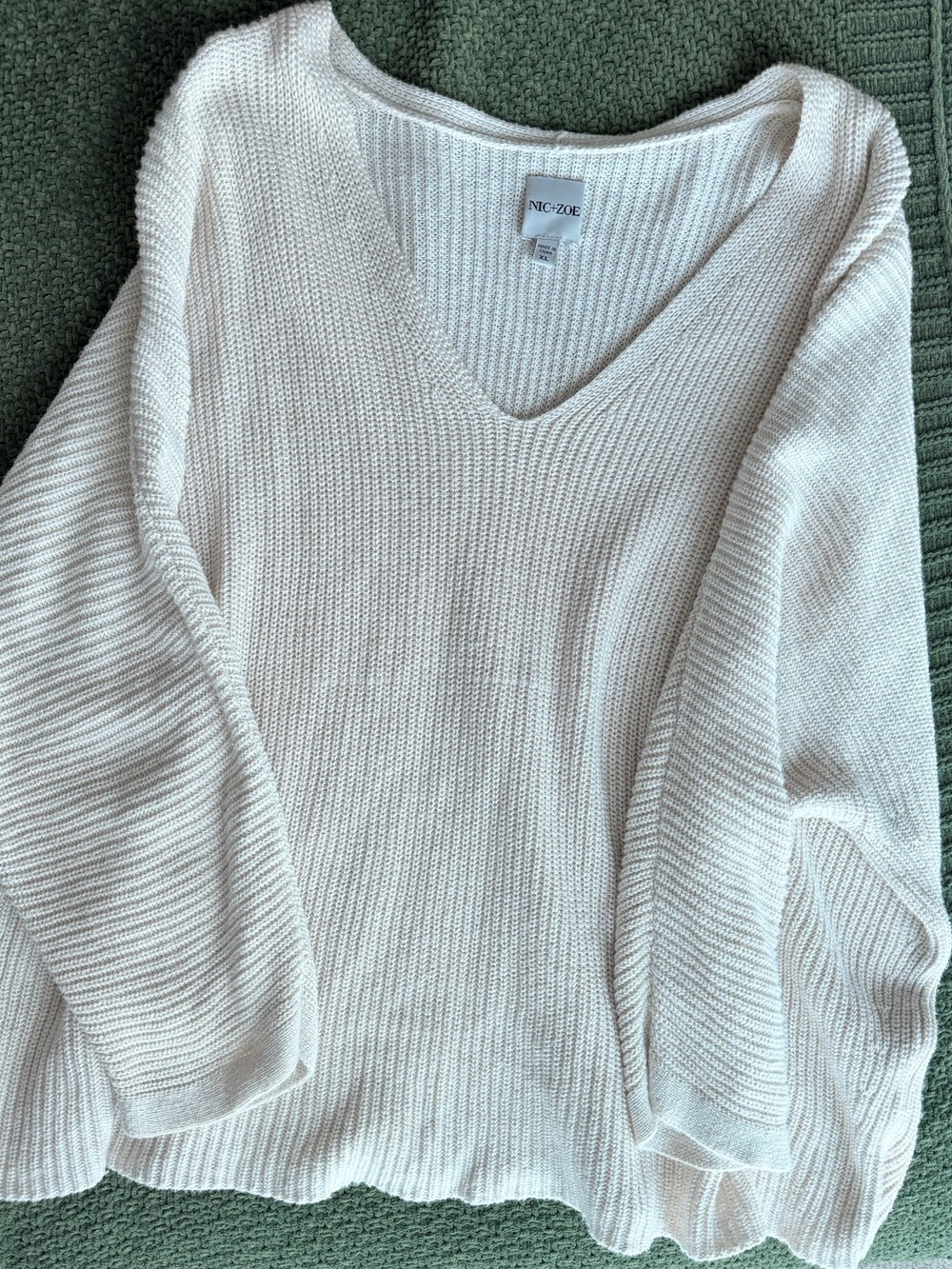 NIC+ZOE Cream V-Neck Knit Sweater